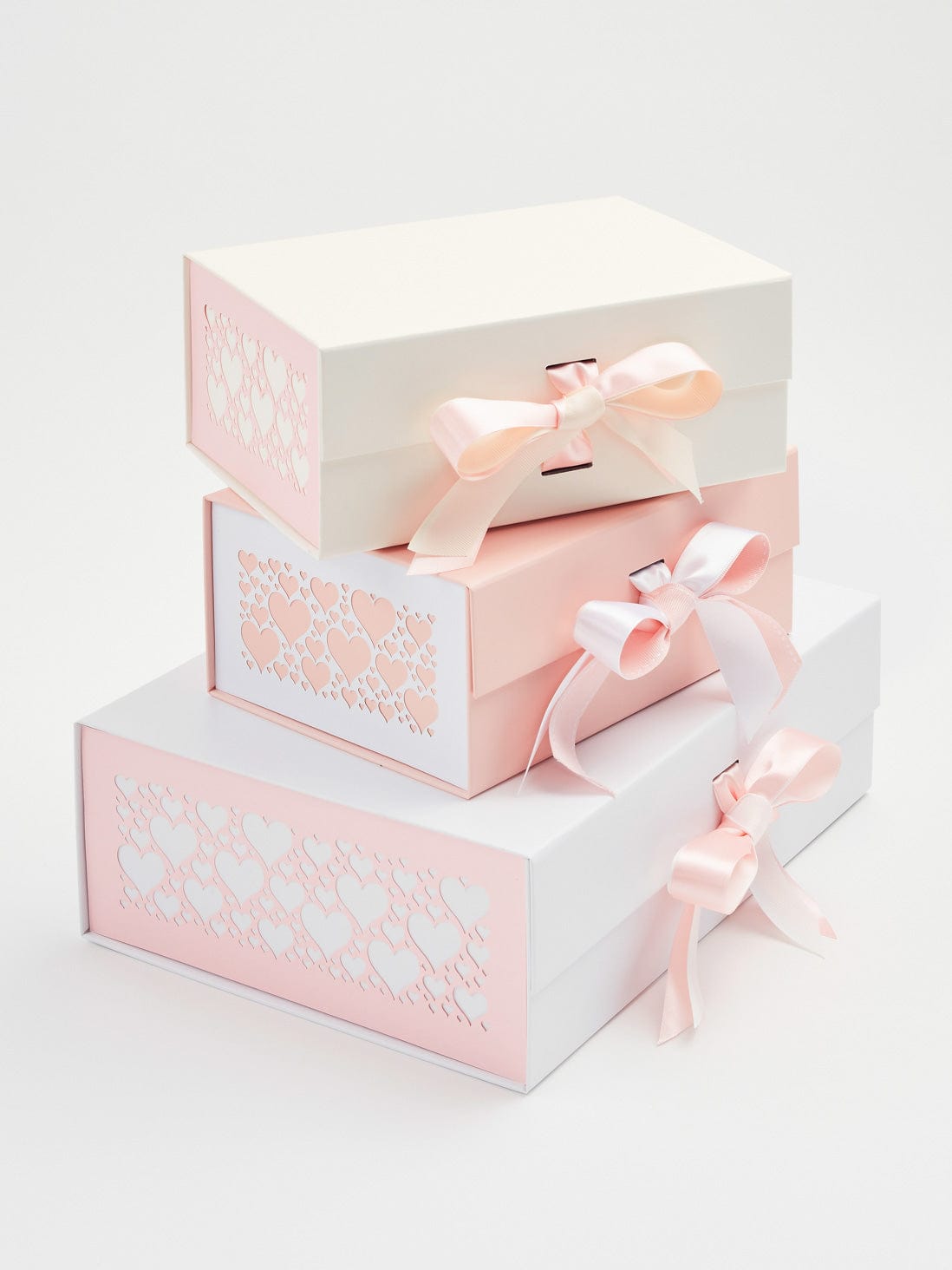 Ivory and Pale Pink Satin Ribbon with Pale Pink Hearts FAB Sides® Featured on Ivory Gift Box