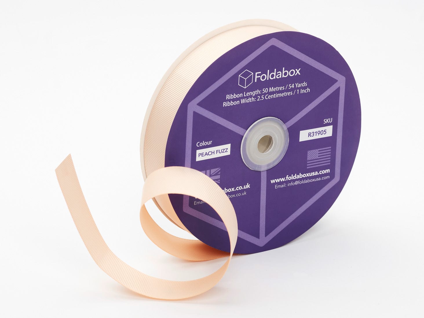 Party Ribbon Fuzz Peach Fuzz Grosgrain Ribbon Roll 50m | 25mm Gift Ribbon | Foldabox ...