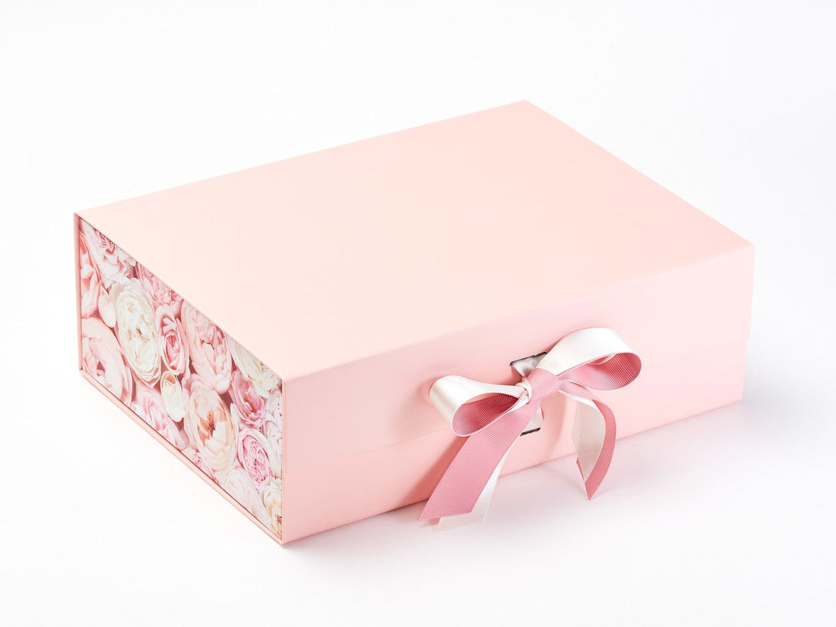 Ivory Satin Ribbon and Rose Quartz Featured with Pink Peony FAB Sides® on Pale Pink Gift Box