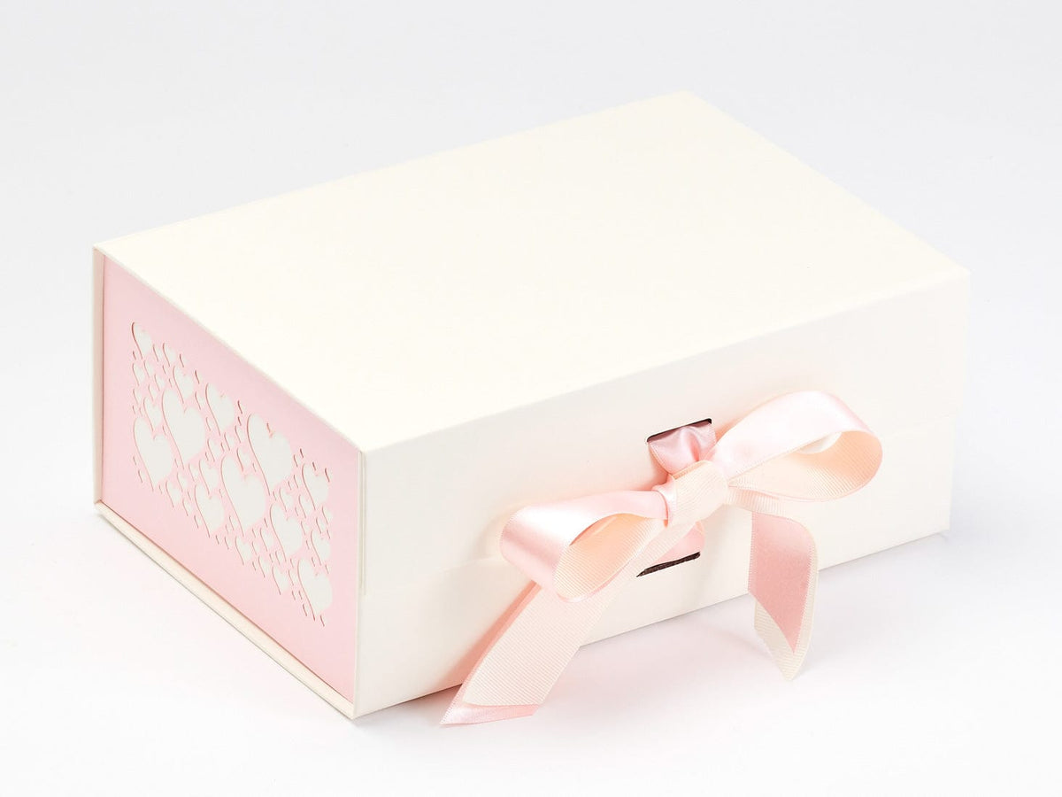 Ivory and Pale Pink Satin Ribbon with Pale Pink Hearts FAB Sides® Featured on Ivory Gift Box
