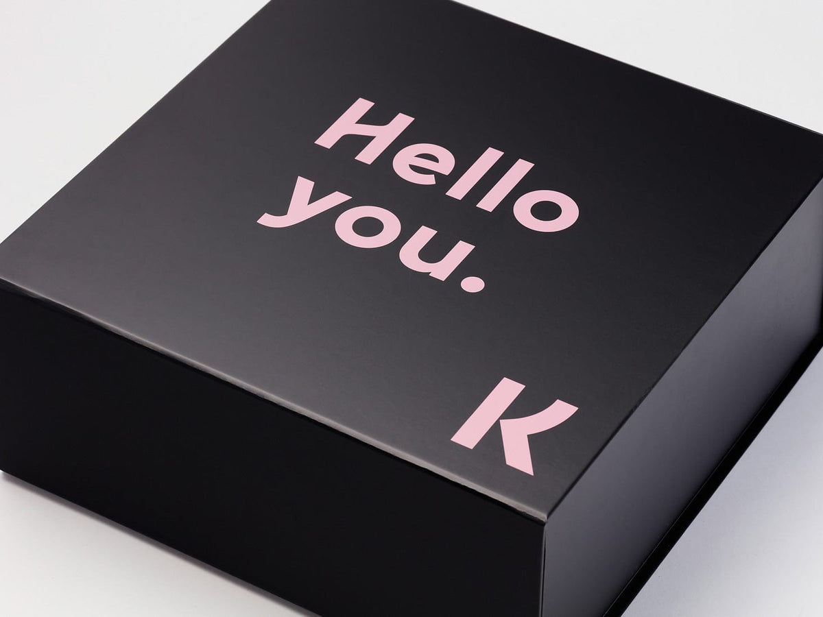 Custom Pink Printed Logo onto Black Gift Boxes