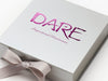 Custom Purple Foil Logo Featured on Silver Gift Box