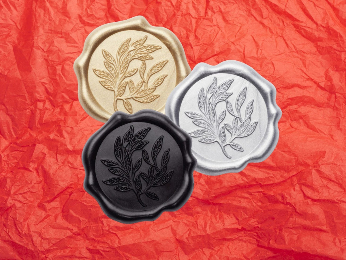 Radiant Red Tissue Paper with Silver, Gold and Black Wax Seals
