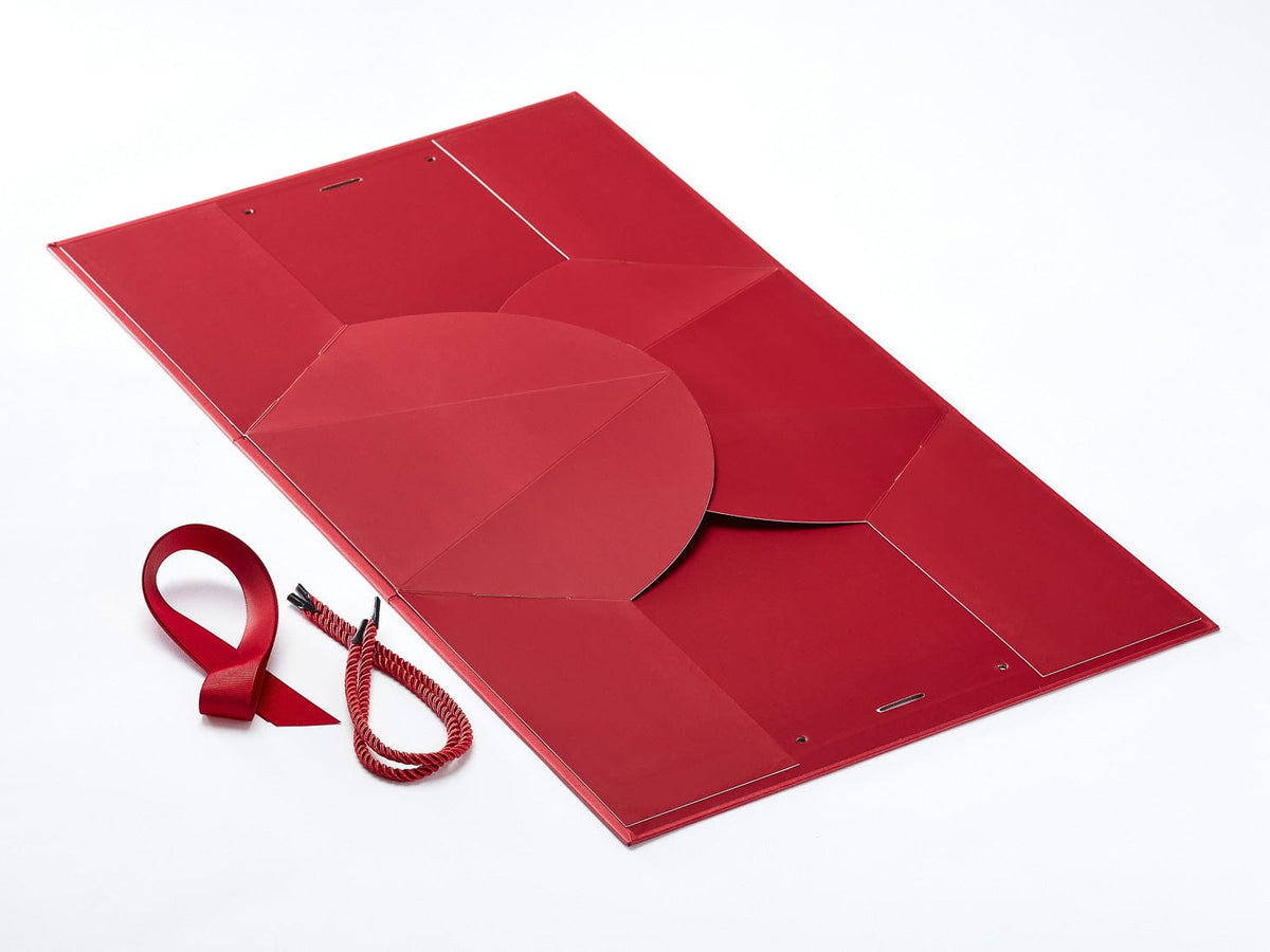 Large Red BoxBag® Supplied Flat with Red Ribbon and Rope Handles