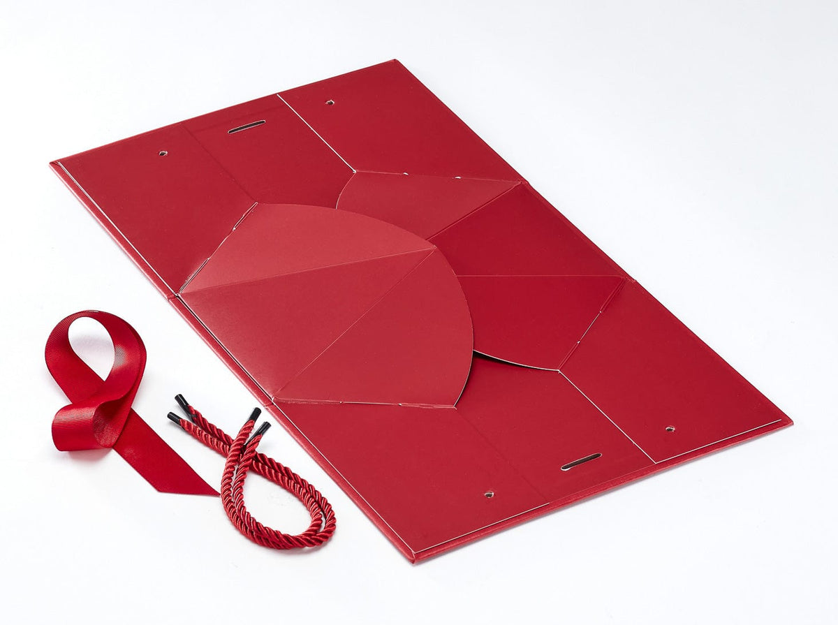 Sample Medium Red BoxBag® Supplied Flat with Ribbon and Rope Handles