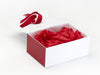 Red Ribbon Featured with Red Tissue Paper and Red Textured FAB Sides® on White Gift Box