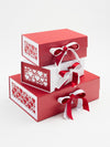 Red Satin Sparkle and White Grosgrain Ribbon Featured with White Hearts FAB Sides® on Red Gift Box