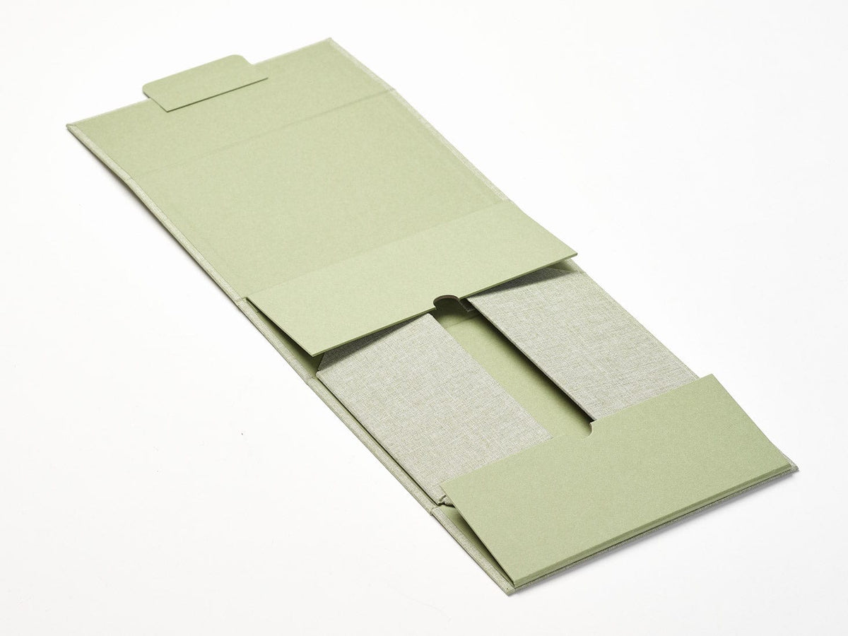 Sage Green Linen A5 Deep Gift Box Open Flat