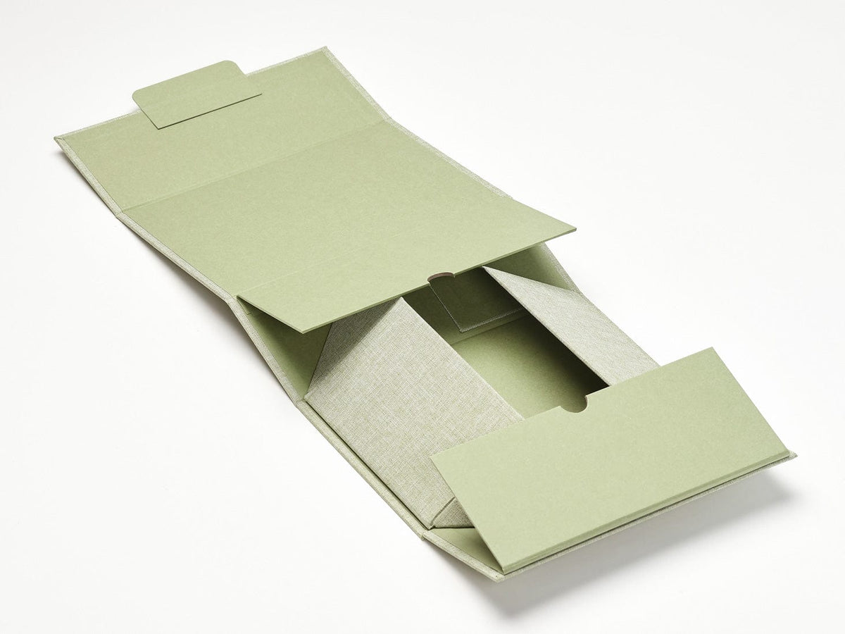 Sage Green Linen A5 Deep No Magnet Gift Box Partly Open