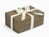 Sage Green Faux Suede Gift Box with Antique White Satin Ribbon with Gold Stitched Edge