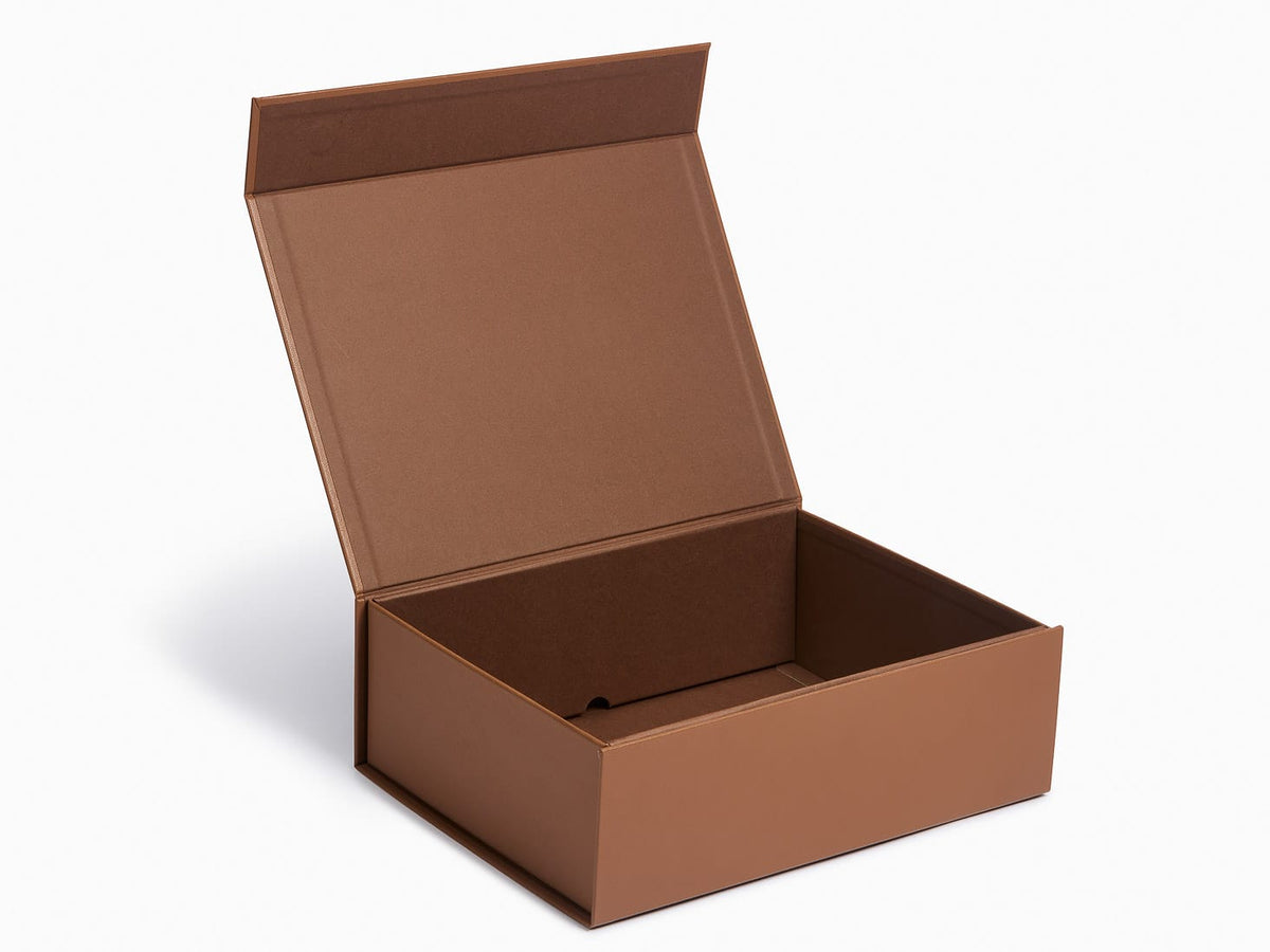 Sample Tan Faux Leather Gift Box Assembled with Lid Open