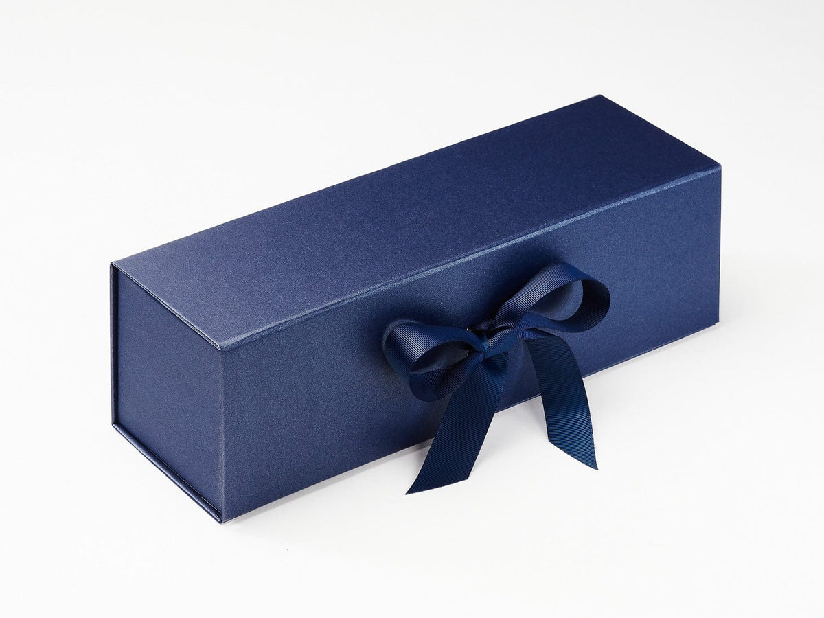 Navy Blue Single Bottle No Magnets Gift Boxes with changeable ribbon (Pack of 12)