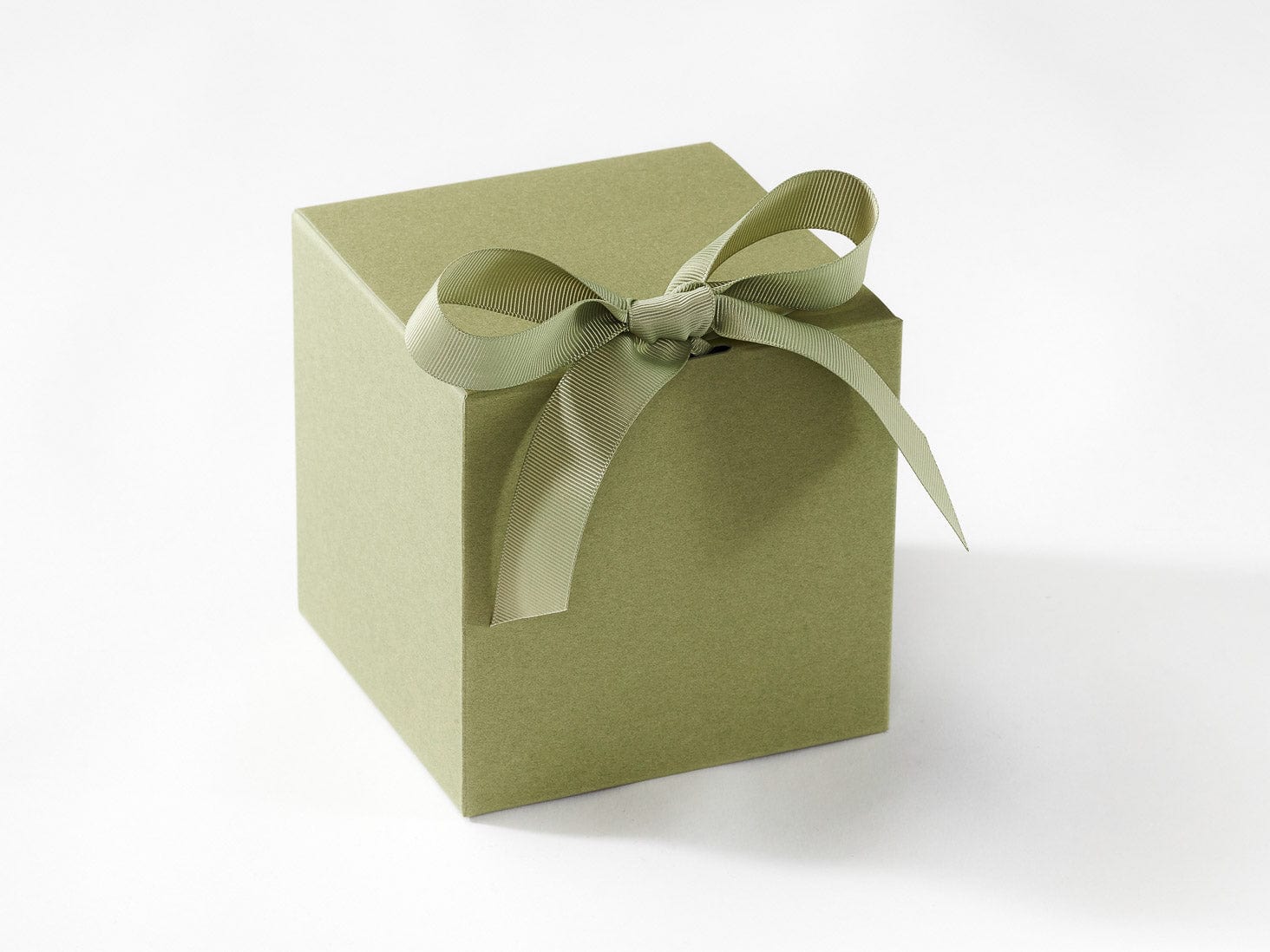 Sage Green Large Cube gift box with a ribbon on a white background