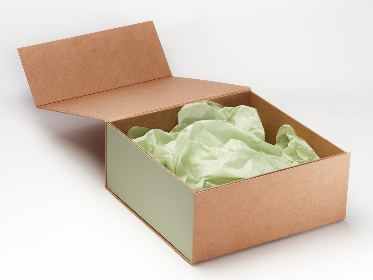 Seafoam Green Tissue Paper Featured in Natural Kraft Gift Box with Sage Green FAB Sides®