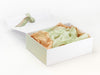Kraft and Seafoam Green Tissue Paper Featured in White Gift Box with Sage Green FAB Sides®