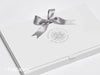 Silver Foiled Heirloom Treasures logo on Docubox with Satin Silver ribbon