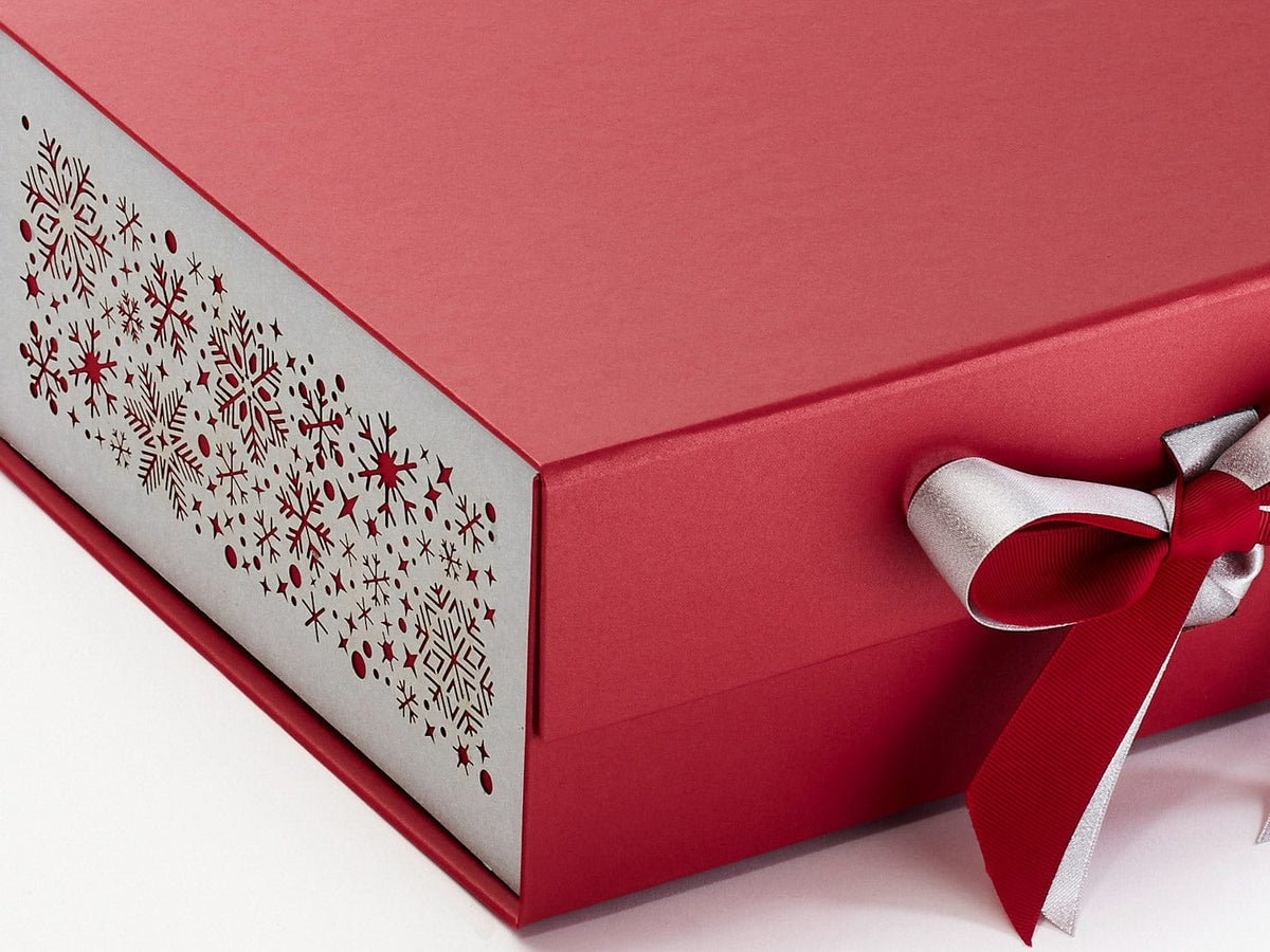 Silver Snowflakes FAB Sides® Featured on Red A4 Deep Gift Box Close Up