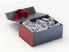 Red Ribbon Featured with Silver Tissue Paper and Red Textured FAB Sides® on Pewter Gift Box