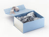 Silver Grey Satin and Silver Sparkle Ribbon Featured with Metallic Silver Tissue and FAB Sides® on Pale Blue Gift Box