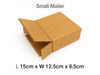 Small cardboard mailer box with dimensions on a white background