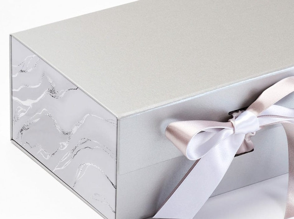 Smoke Marble FAB Sides® Featured on Silver Gift Box with Silver and Whits Satin Ribbon