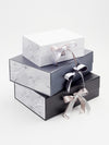 White and Grey Satin Ribbon Featured with Smoke Grey Marble FAB Sides® on White Gift Box