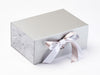 White and Grey Satin Ribbon Featured with Smoke Grey Marble FAB Sides® on Silver Gift Box