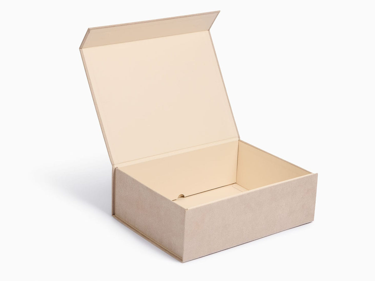 Stone Faux Suede A4 Deep Gift Box Assembled Open