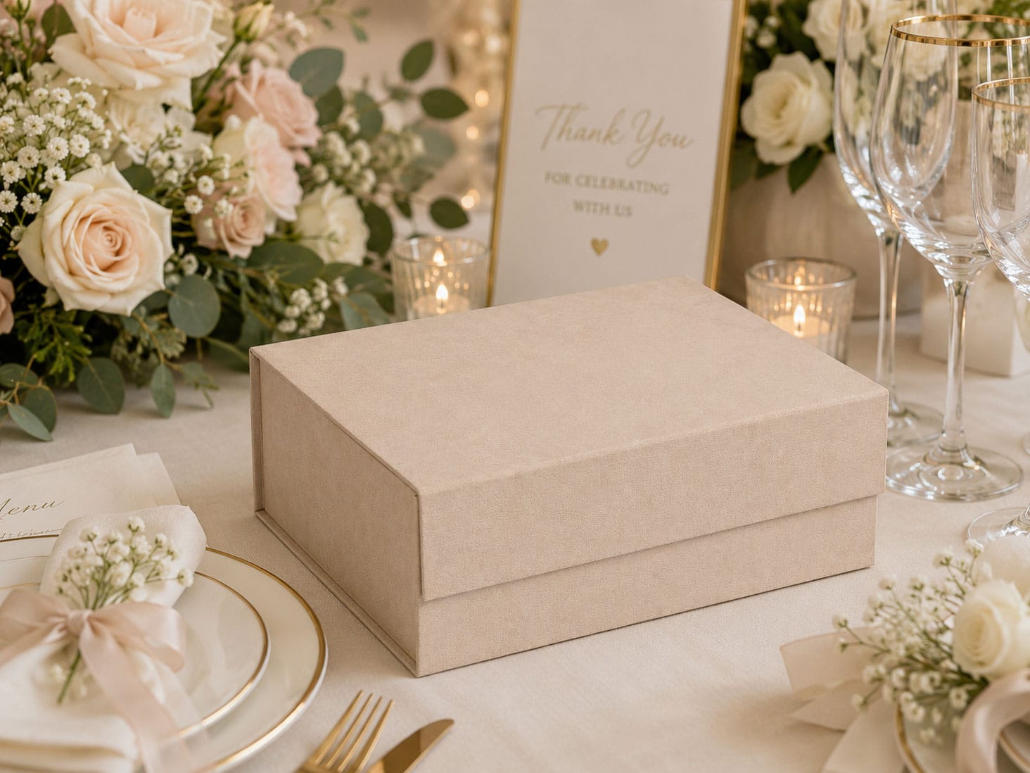 Stone Suede Luxury Gift Boxes For Wedding Keepsakes