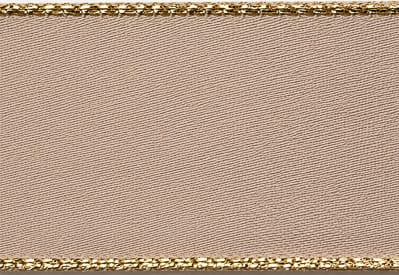 Stone Satin Ribbon with Gold Stitched Edge 20m Roll