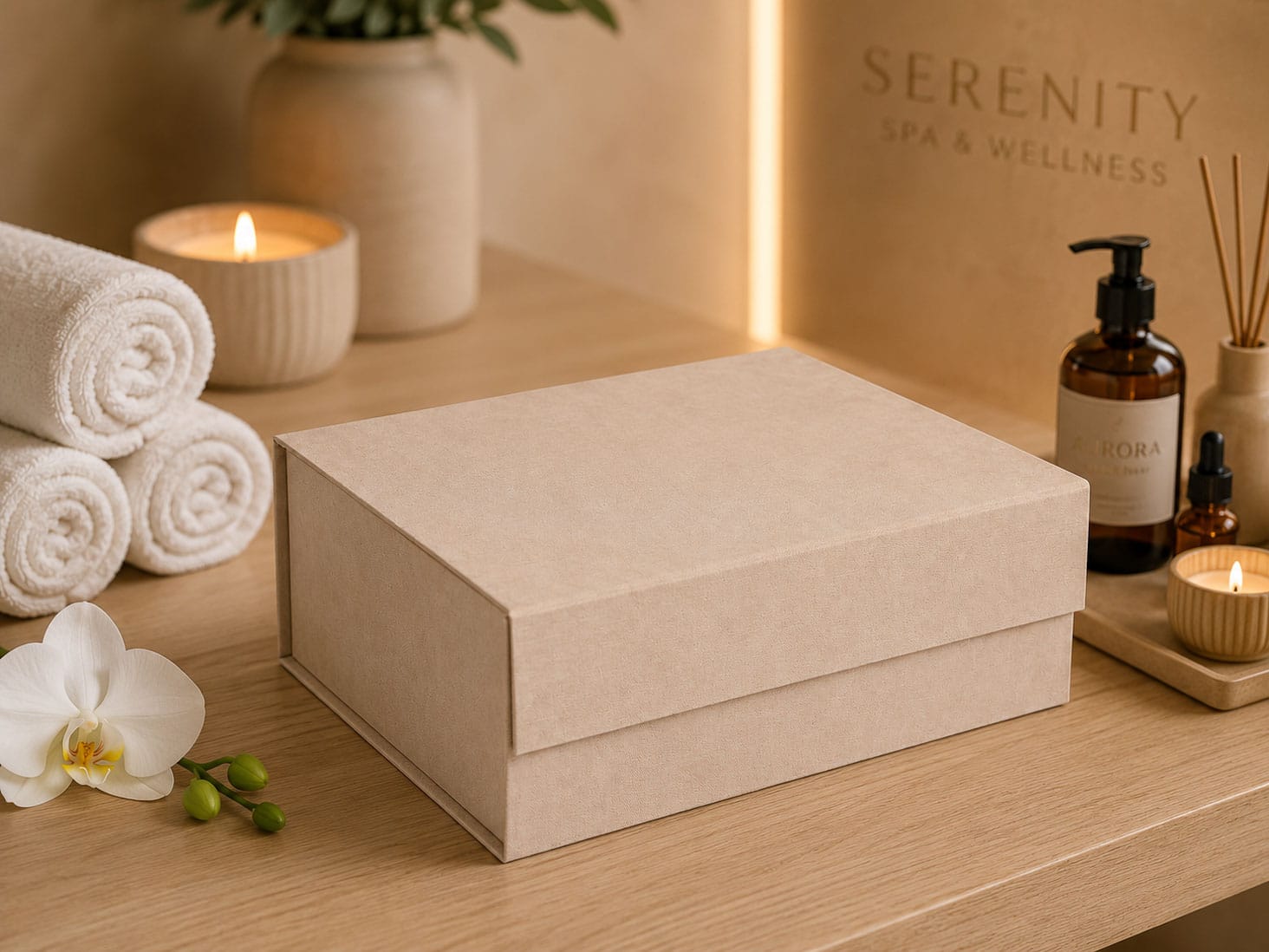 Stone Faux Suede Luxury Gift Boxes For Spa Gifting