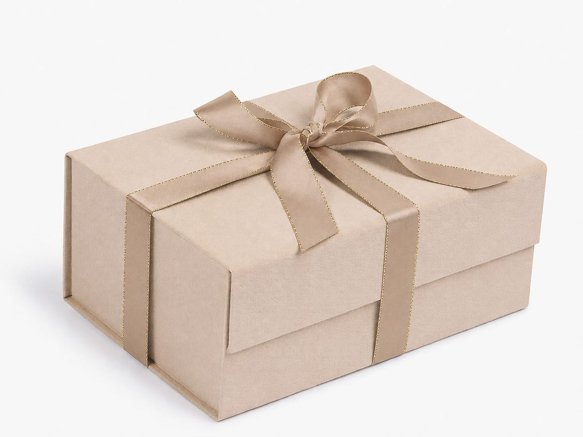 Stone Satin Ribbon with Gold Edge Festured with Stone Suede Gift Box