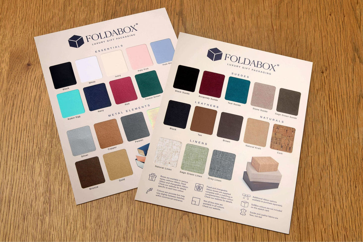 Foldabox® Swatch Card Showing Gift Box Paper Options