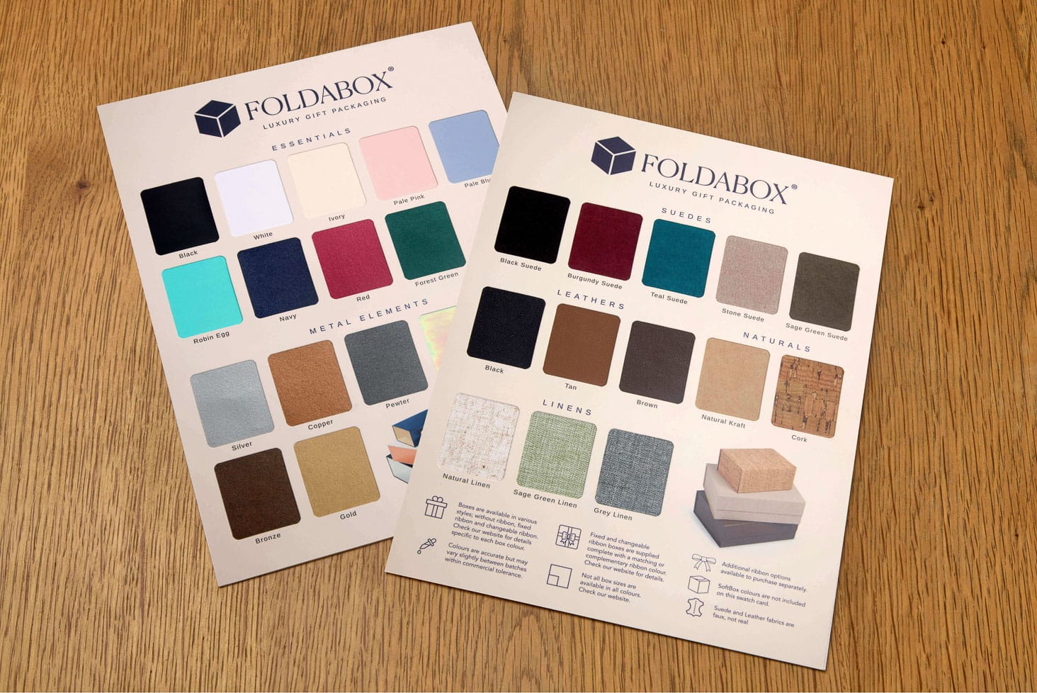 Foldabox® Swatch Card Showing Gift Box Paper Options