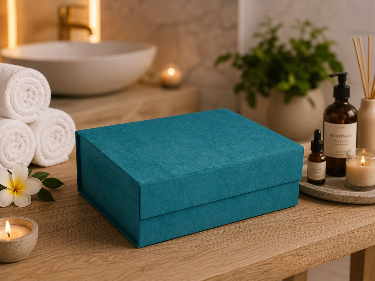 Teal Faux Suede A4 Deep Gift Boxes For Luxury Spa Gifting