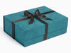 Teal Faux Suede A4 Deep Gift Box With Nay Gold Stitched Edge Ribbon