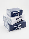 Navy Satin FAB Sides® Featured with Vintage Blue FAB Sides® on Navy and White Gift Boxes