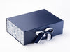 Vintage Blue FAB Sides® Decorative Side Panels Featured on Navy Gift Box with White Satin Double Ribbon