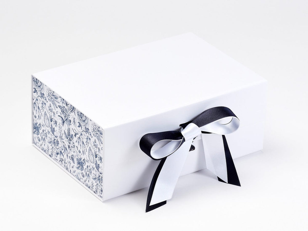 Vintage Blue FAB Sides Featured on White Gift Box with Navy Satin Double Ribbon