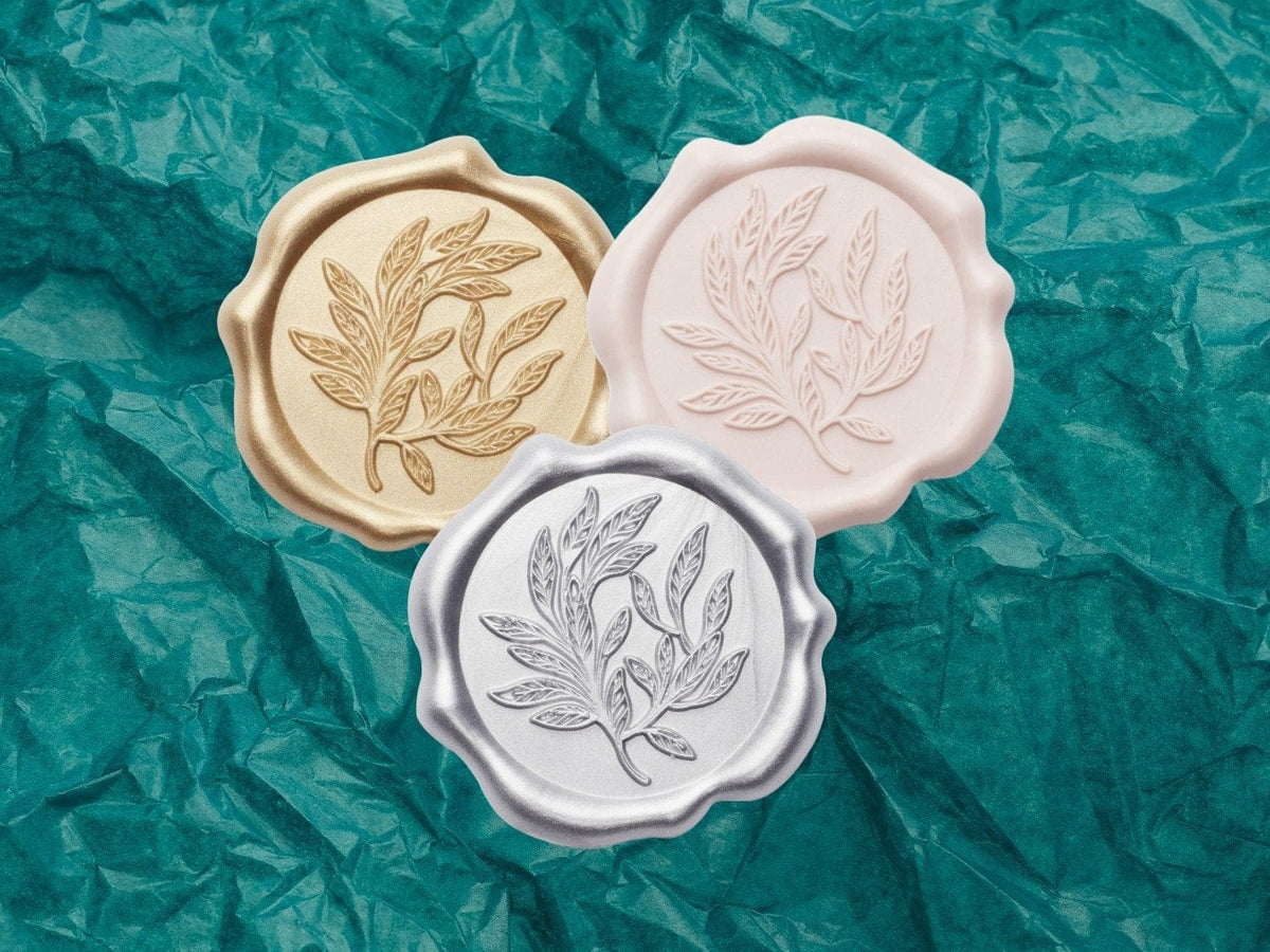 Jade Tissue Paper with Silver, Gold and Pale Pink Wax Seals