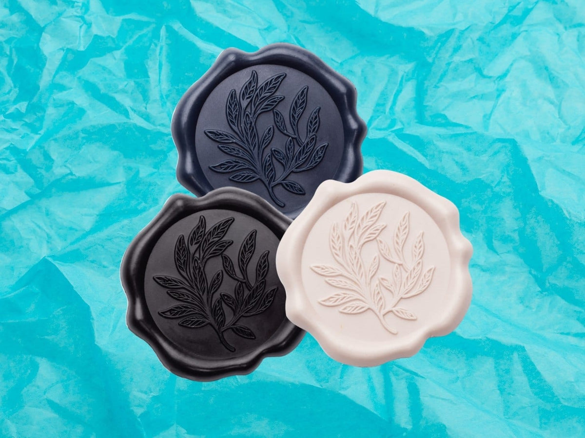 Mist Turquoise Tissue Paper with Black, Pale Pink and Navy Wax Seals