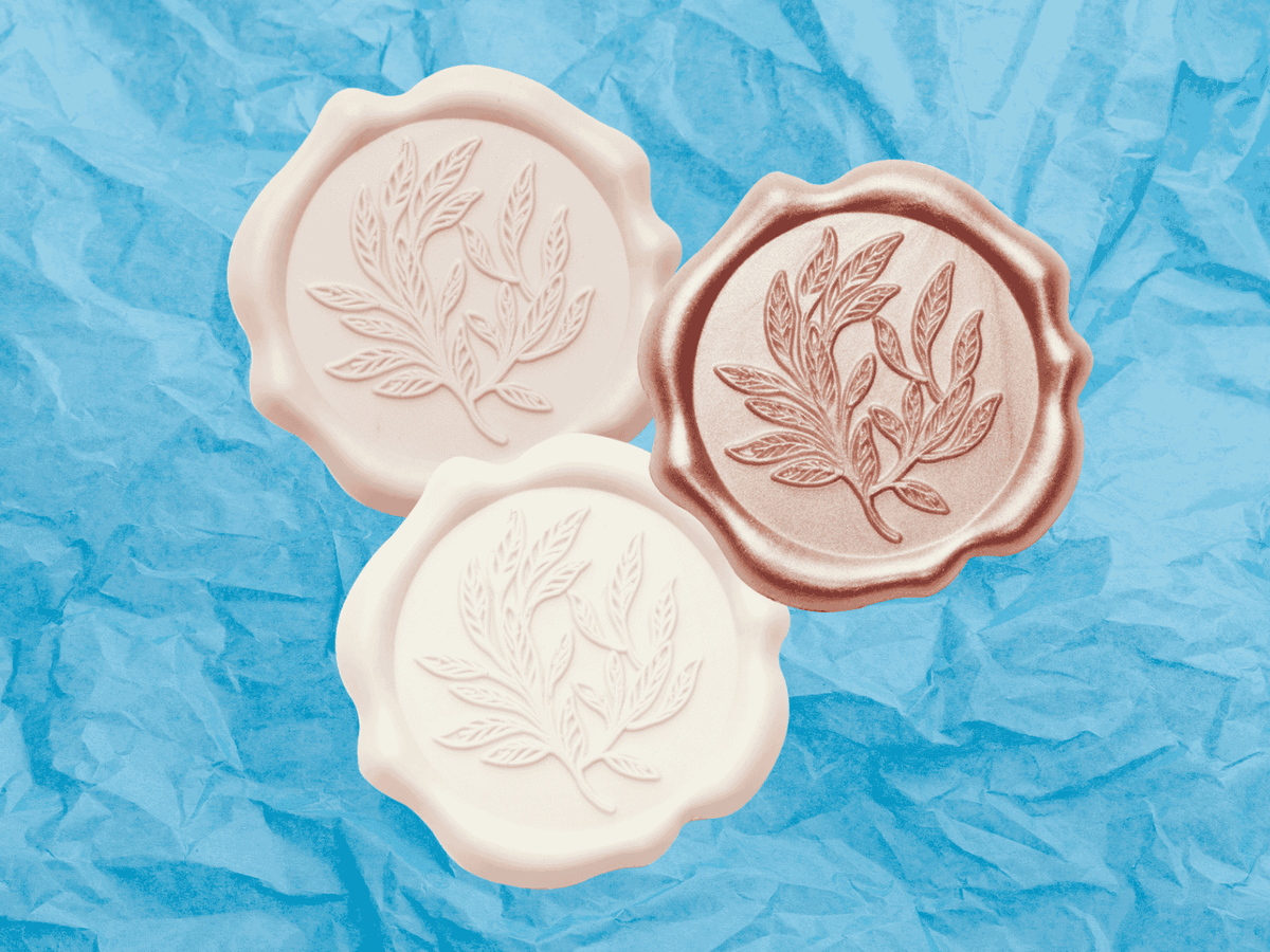 Porcelain Blue Tissue Paper with Ivory, Pale Pink and Rose Gold Wax Seals