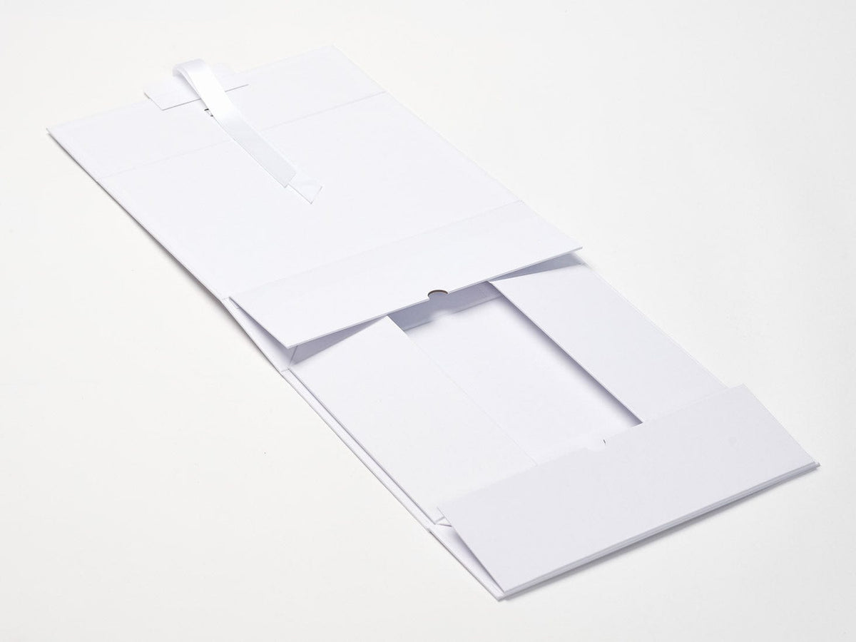 Sample White A4 Deep No Magnets Gift Box with Changeable Ribbon Open Flat
