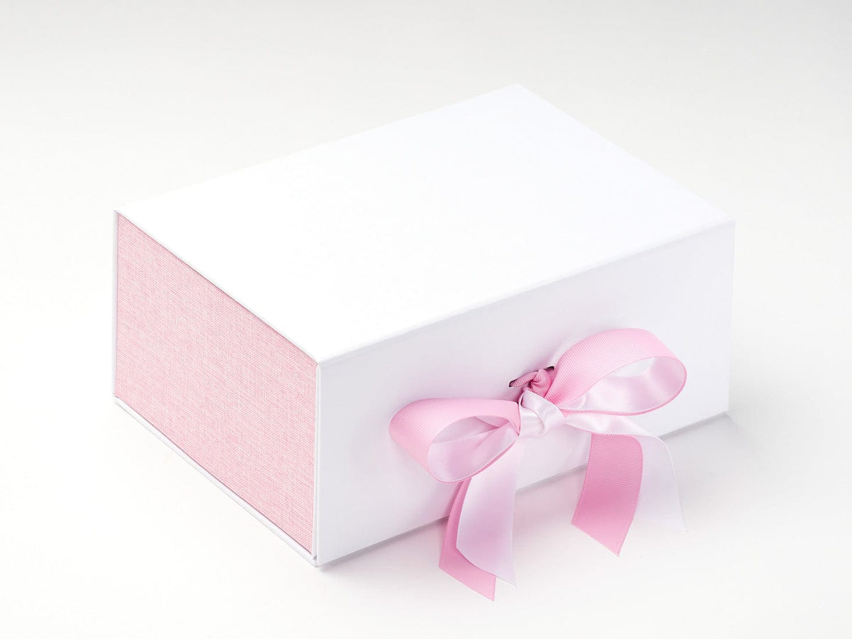 White A5 Deep No Magnet Gift Box with Pink Linen FAB Sides® and Tulip Ribbon