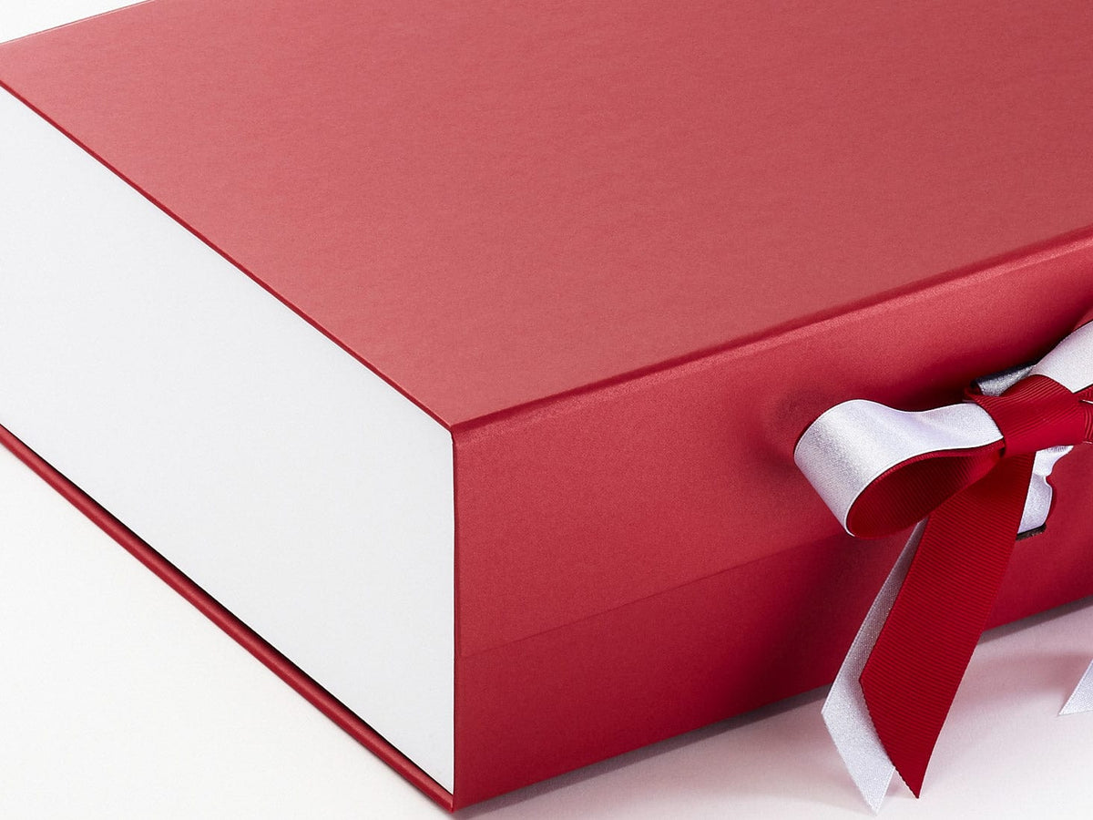White Gloss FAB Sides® Featured on Red Gift Box with White Metallic Sparkle Ribbon