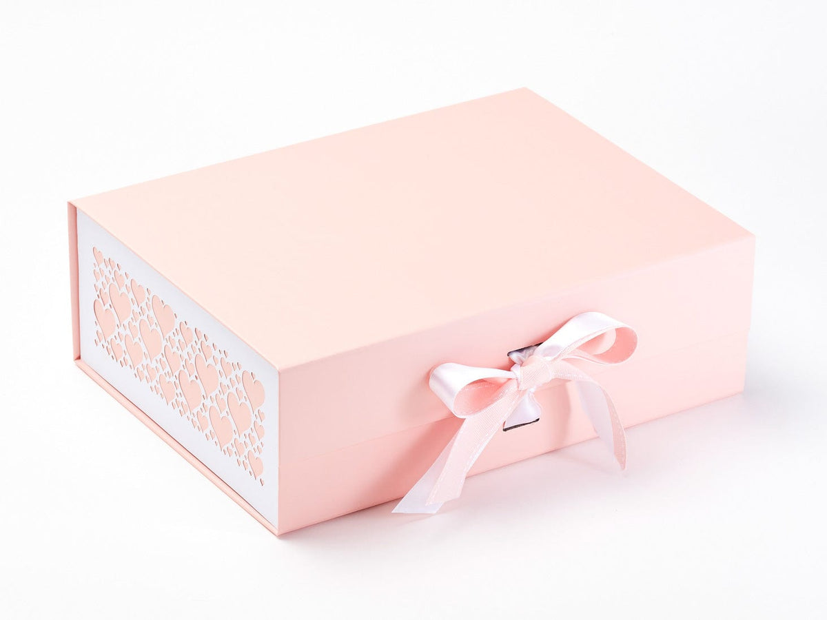 White Hearts FAB Sides® Featured on Pale Pink Gift Box with White Satin Ribbon