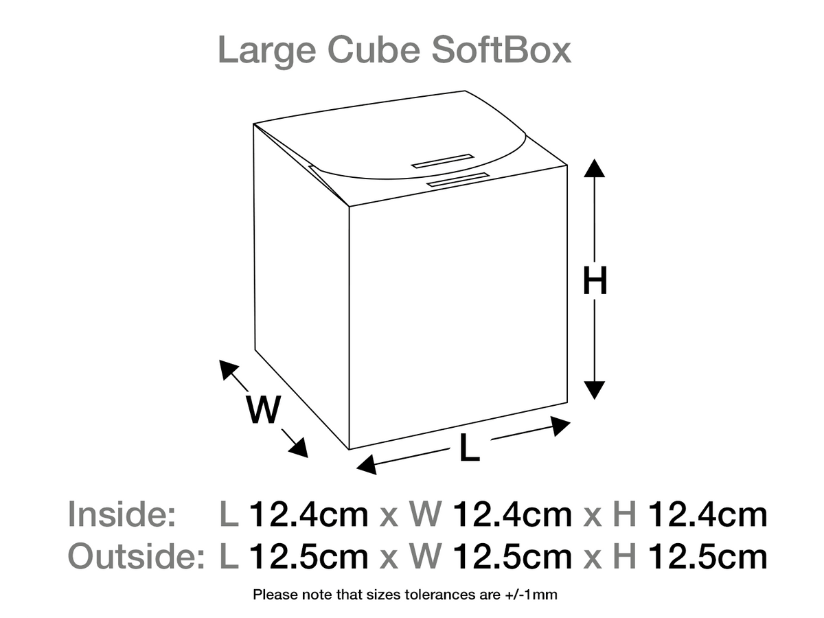 White Large Cube SoftBox Assembled Size Line Drawing