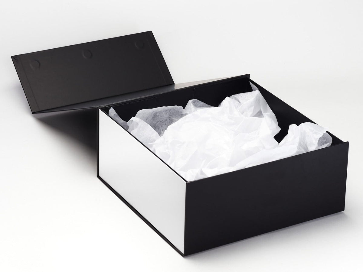 White Tissue Paper featured with Black Gift Box and White FAB Sides®