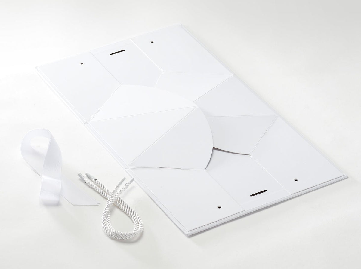 Sample Medium White BoxBag® Supplied Flat White Ribbon and Rope Handles