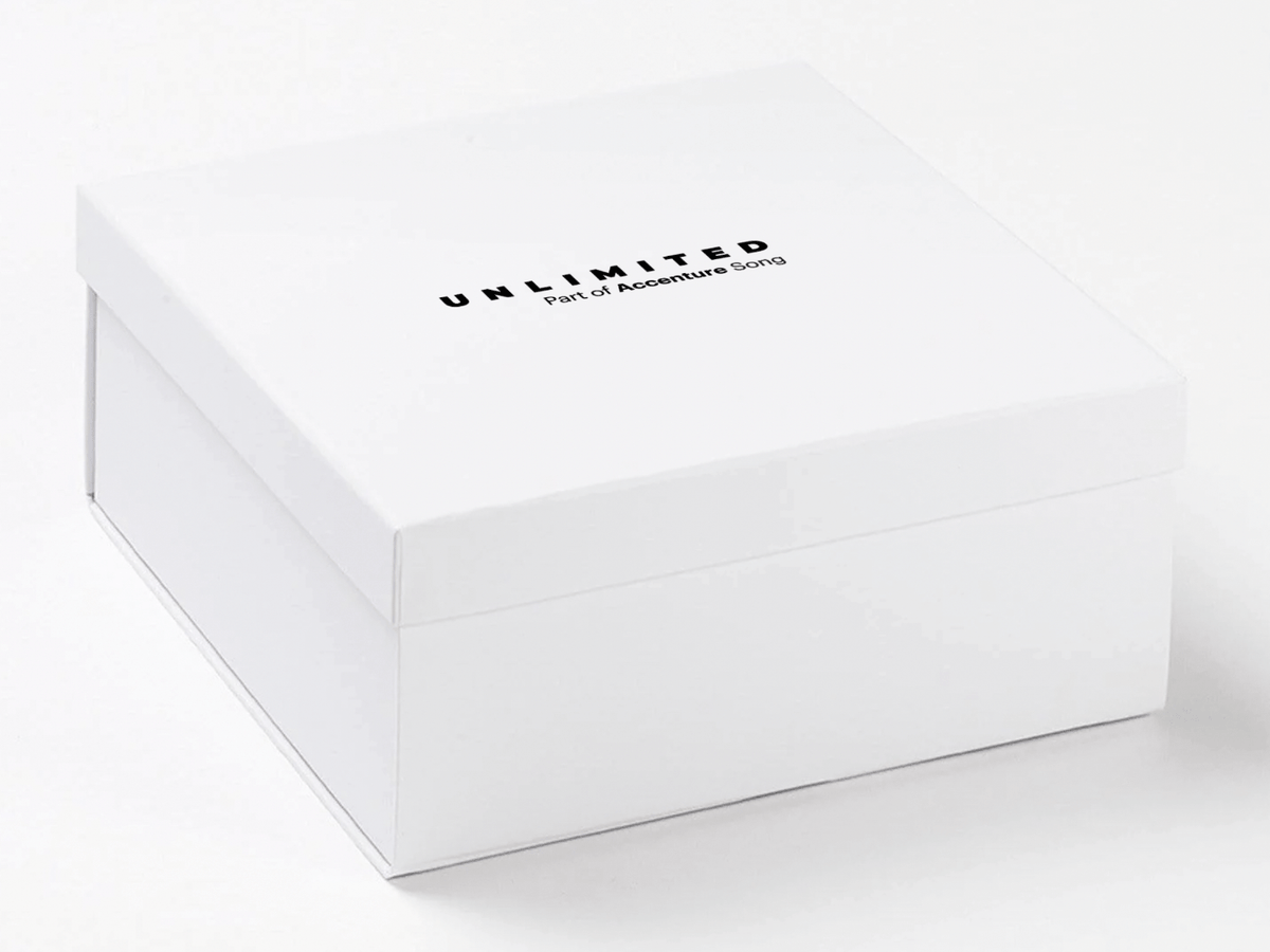 White Medium Lift Off Lid Gift Box with Custom Black Print to Lid